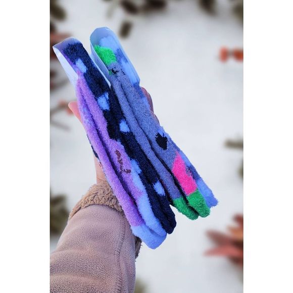 Set of 4 Pairs of Winter Socks for Women, Anti-Slip Purple Gray Fluffy Socks - Picture 2 of 4